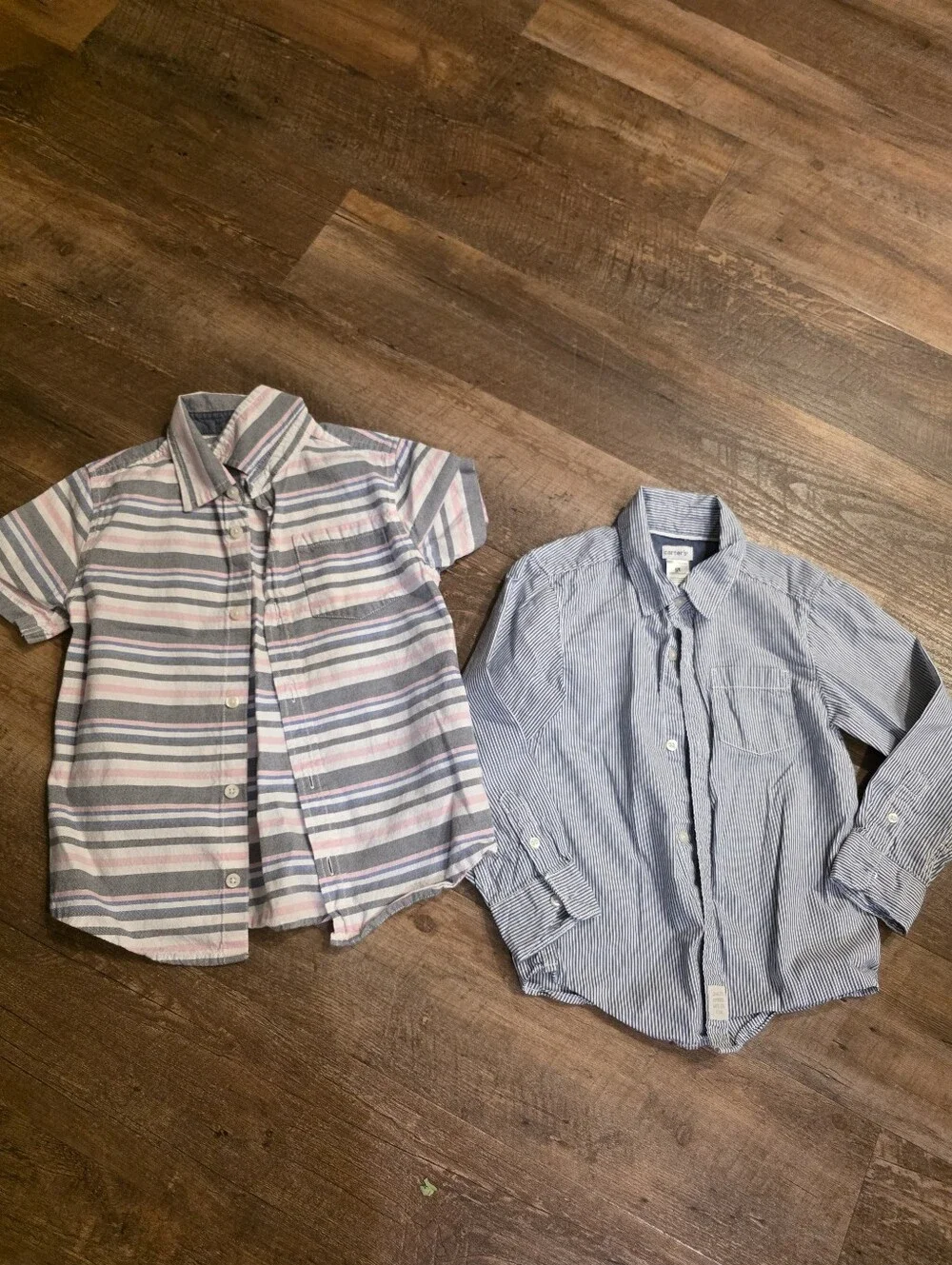 Boys Lot Of 2 Striped Button-Up Shirts  Pink, Gray & White And Blue & Wh Size 5t